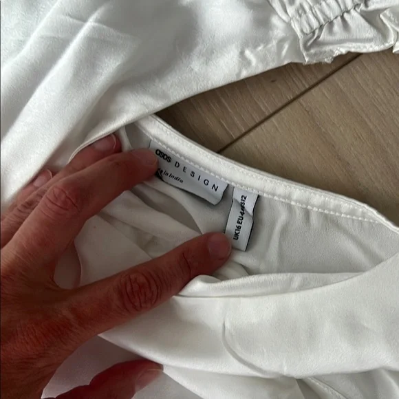 ASOS DESIGN satin puff sleeve midi tea dress in white - Picture 6 of 13